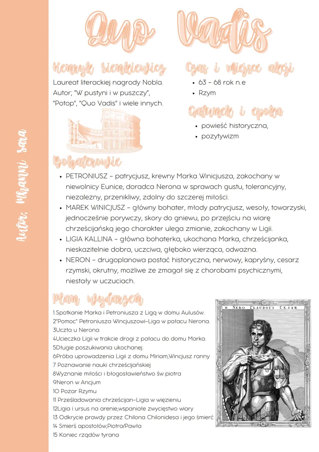 Autor, Mhanni sara
Quo Vadis
Henryk Sienkienfics
Laureat literackiej nagrody Nobla.
Autor; "W pustyni iw puszczy",
"Potop", "Quo Vadis" i wi