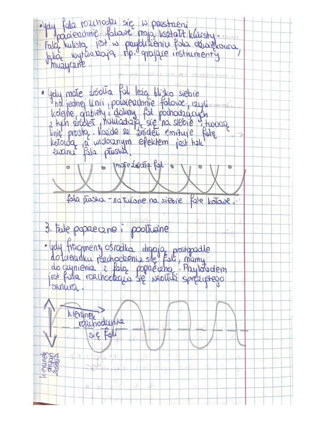 Temat: Rodzaje fal.
1. Mechanizm rozchoobenia się fal
-fola to rozchodzące się drgania jednego punkta
ośrodka. Twazy się gdy olfgania jedneg