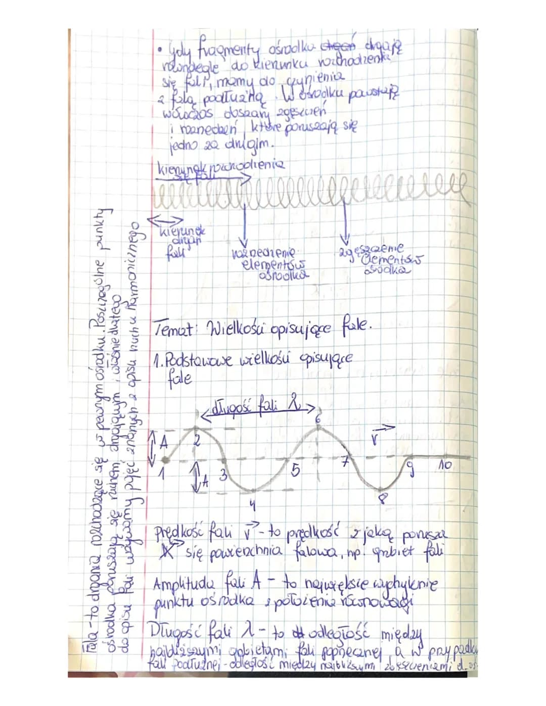 Temat: Rodzaje fal.
1. Mechanizm rozchoobenia się fal
-fola to rozchodzące się drgania jednego punkta
ośrodka. Twazy się gdy olfgania jedneg