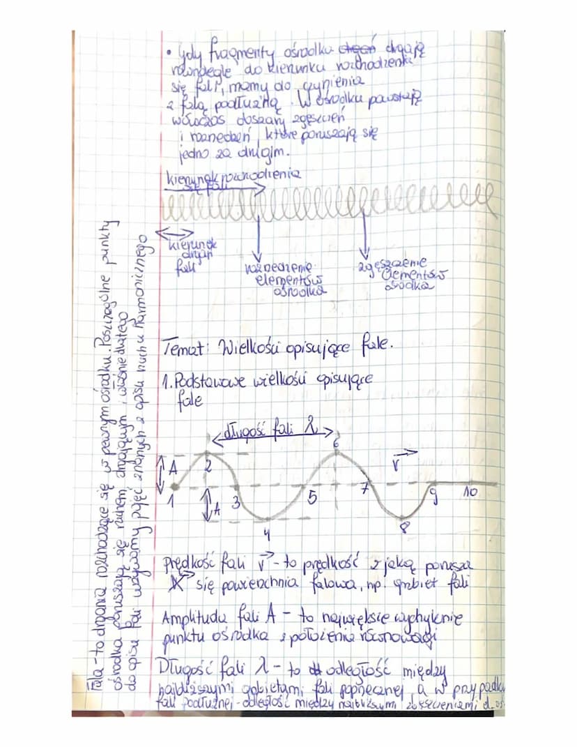 Temat: Rodzaje fal.
1. Mechanizm rozchoobenia się fal
-fola to rozchodzące się drgania jednego punkta
ośrodka. Twazy się gdy olfgania jedneg