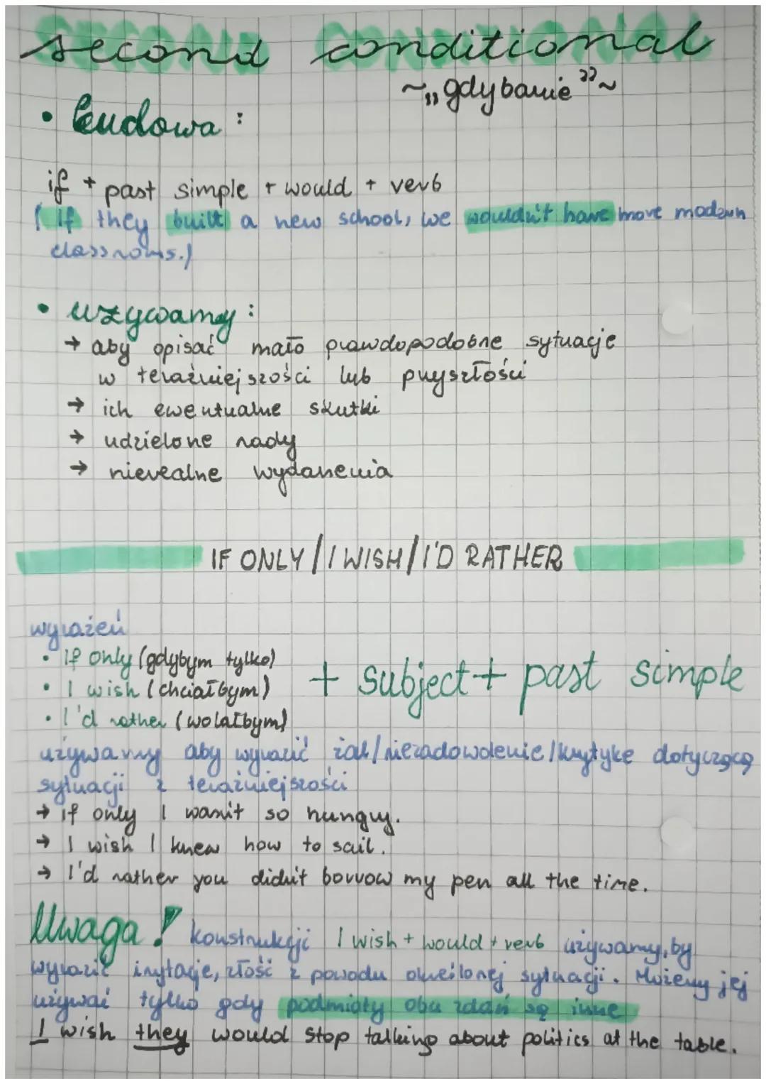 second conditional

• kudowa:

if + past simple & would + verb
I if they built a new school, we wouldn't have move modown.
class noms.)


uz
