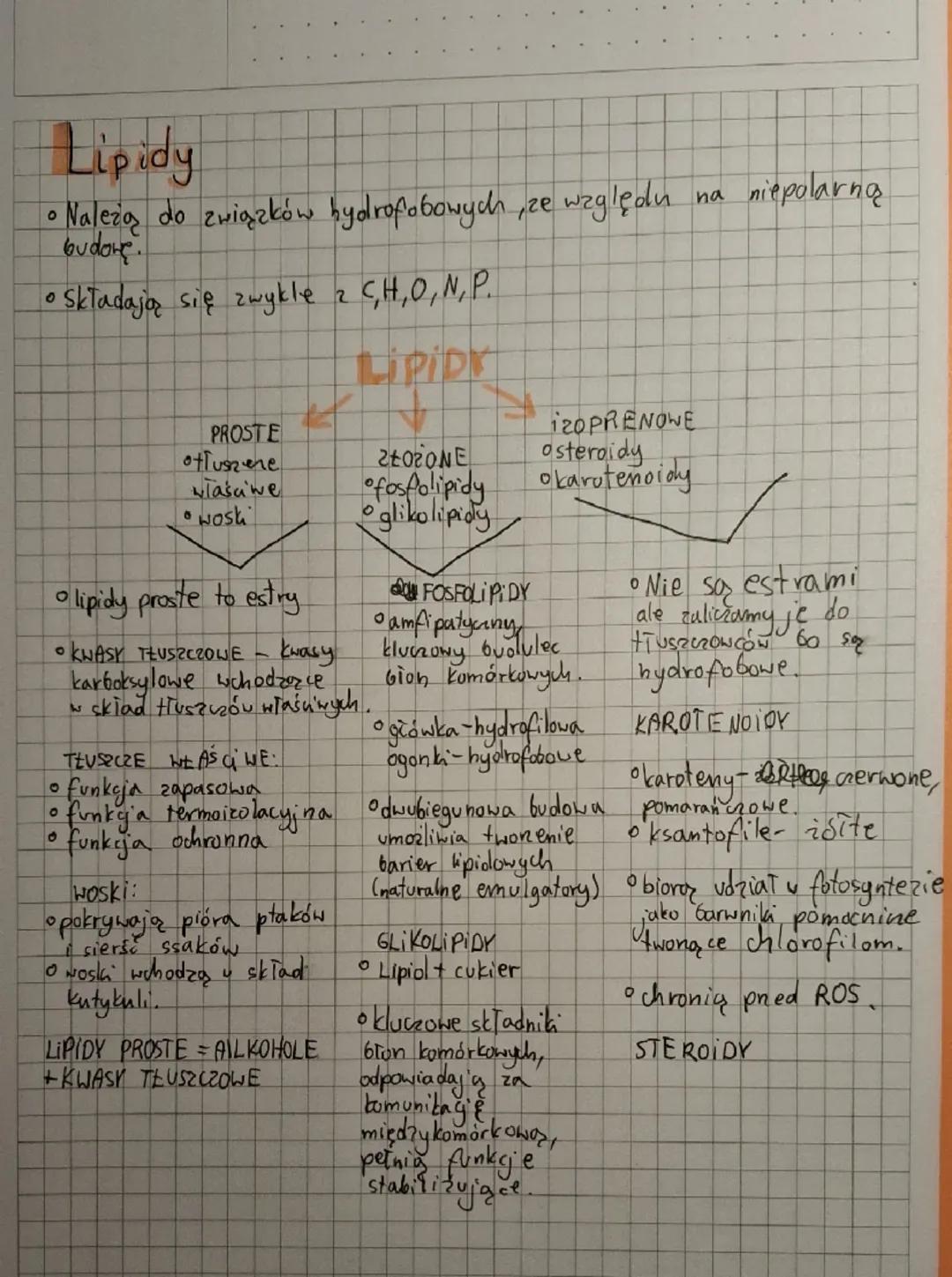 # Lipidy
• Należą do związków hydrofobowych, ze względu na niepolarną
budore.
• składają się zwykle z C,H,O, N, P.

LIPIDY

2ŁOPONE
PROSTE
o