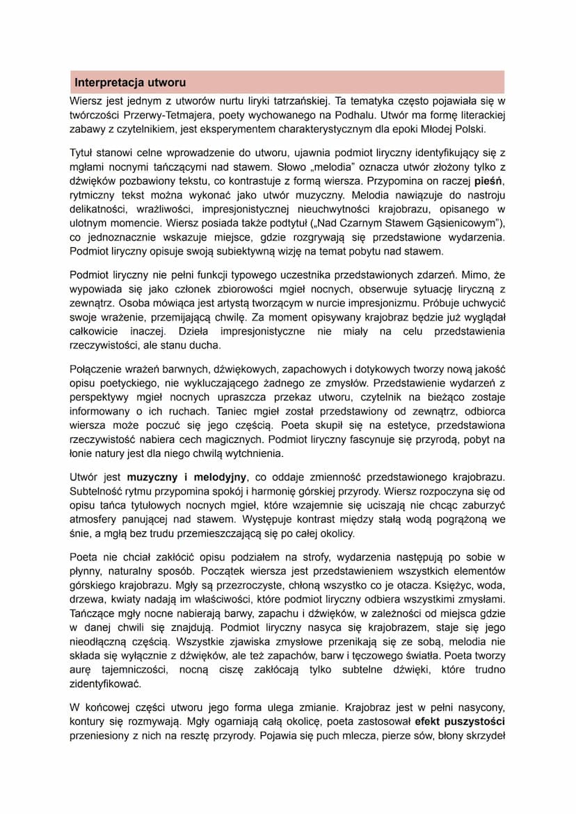 Kazimierz Przerwa-Tetmajer
Wybrane utwory
Melodia mgieł nocnych
Wiersz Kazimierza Przerwy-Tetmajera „Melodia mgieł nocnych” został wydany w 