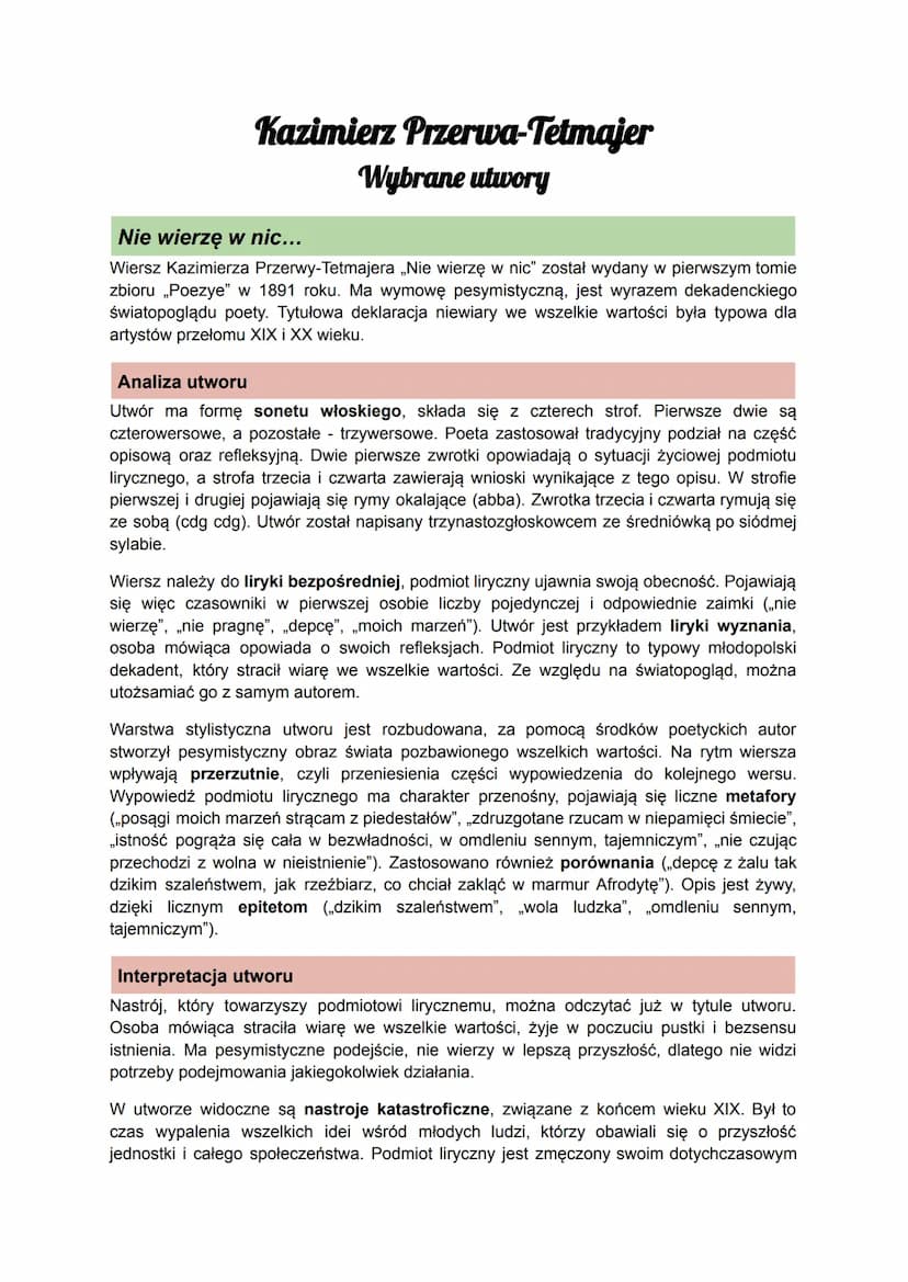 Kazimierz Przerwa-Tetmajer
Wybrane utwory
Melodia mgieł nocnych
Wiersz Kazimierza Przerwy-Tetmajera „Melodia mgieł nocnych” został wydany w 