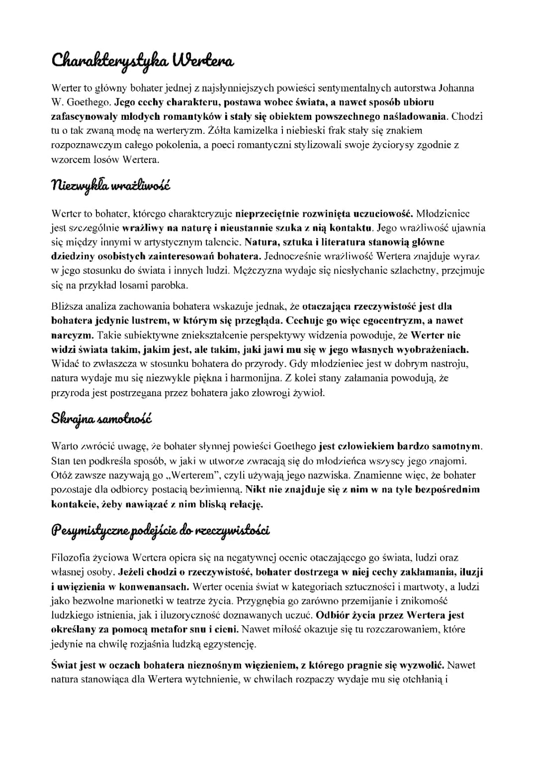 Charakterystyka Wertera: Opis w Punktach i Cytaty