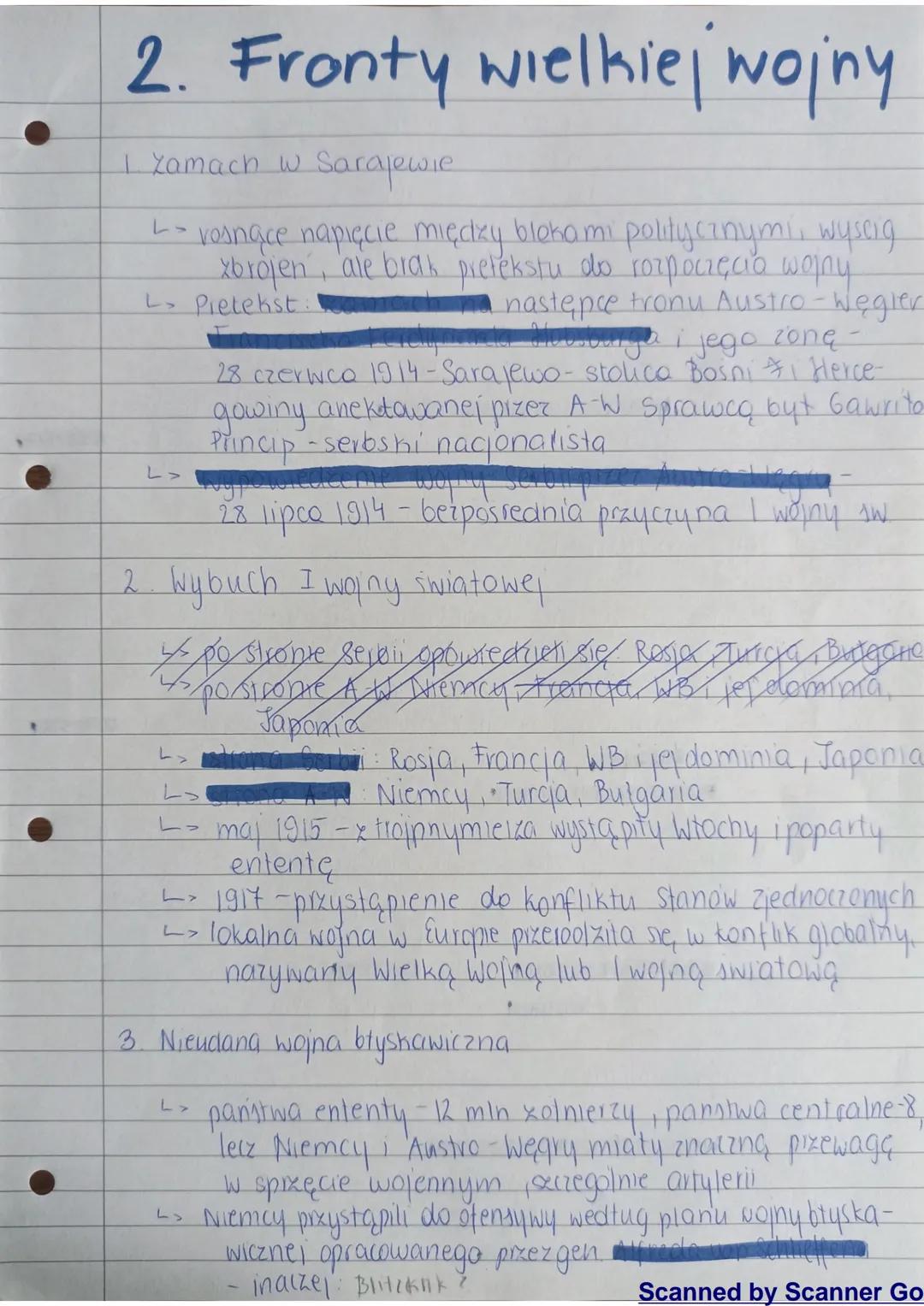 2. Fronty wielkiej wojny
I zamach w Sarajewie
L = rosnące napięcie między blokami politycznymi, wyscig
xbrojen, ale brak pretekstu do rozpoc