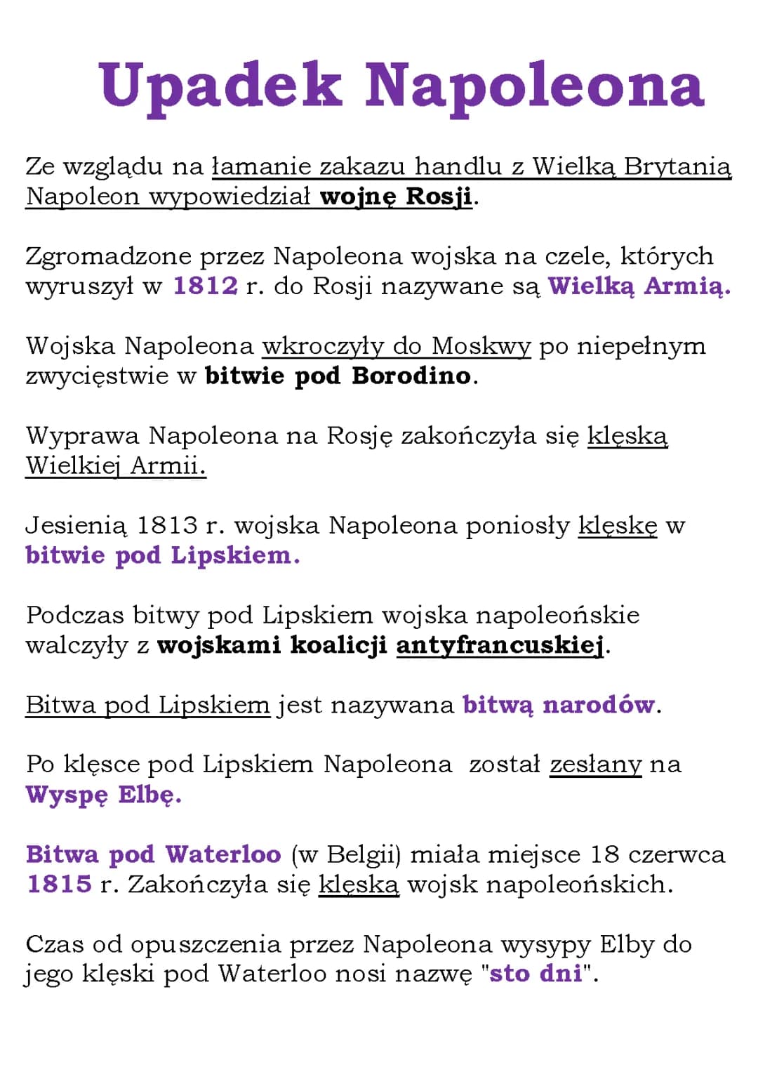 Upadek Napoleona: Bitwa pod Borodino, Borodino 1812, Bitwa pod Lipskiem i Waterloo, Zesłanie na Wyspę Św. Heleny