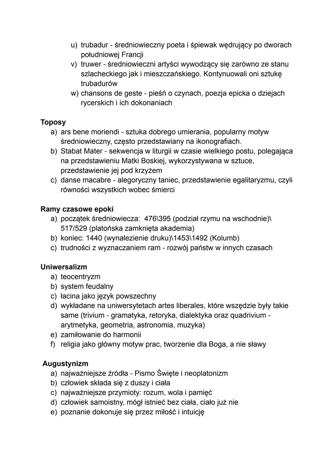 Pojęcia
a) apoteoza - pochwała danej rzeczy
b) archaizm - wyraz który wyszedł z użycia
c) chorał gregoriański - jednogłośny śpiew w liturgii