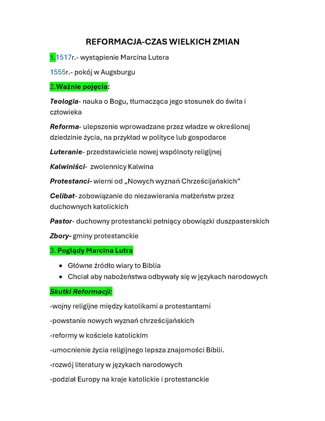 Reformacja- Czas Wielkich Zmian