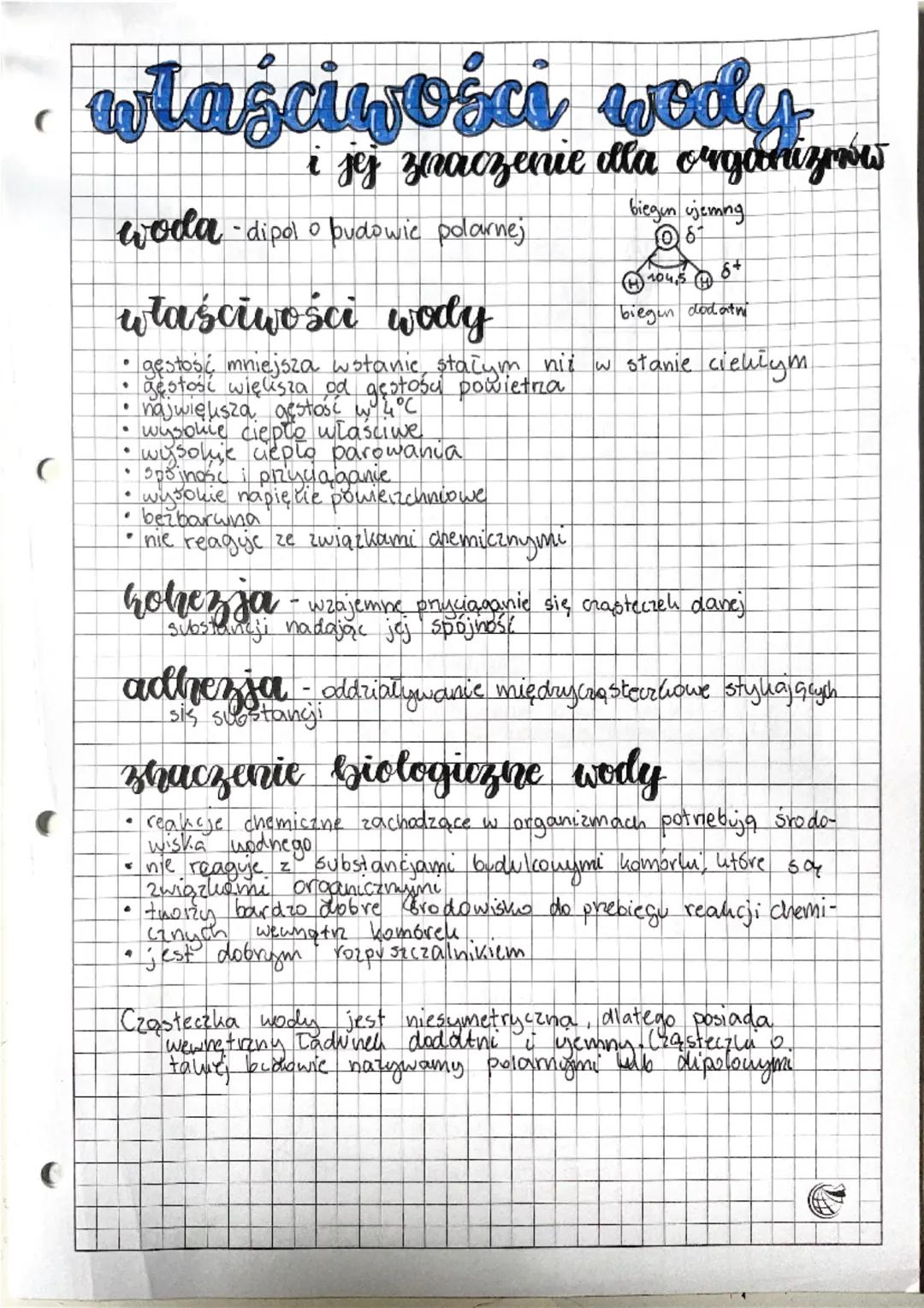 --- OCR Start ---
( 
właściwości wody
i jej znaczenie dla organizones
woda - dipol o budowie polarnej
właściwości wody
biegun ujemng
biegun 