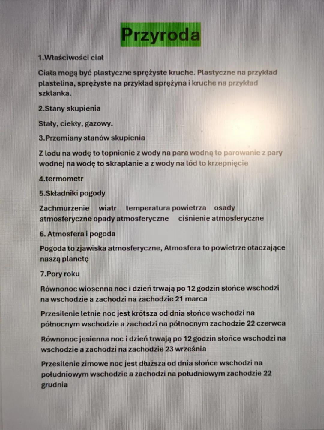 Podstawy przyrody: Klasa 4 - Dział 2