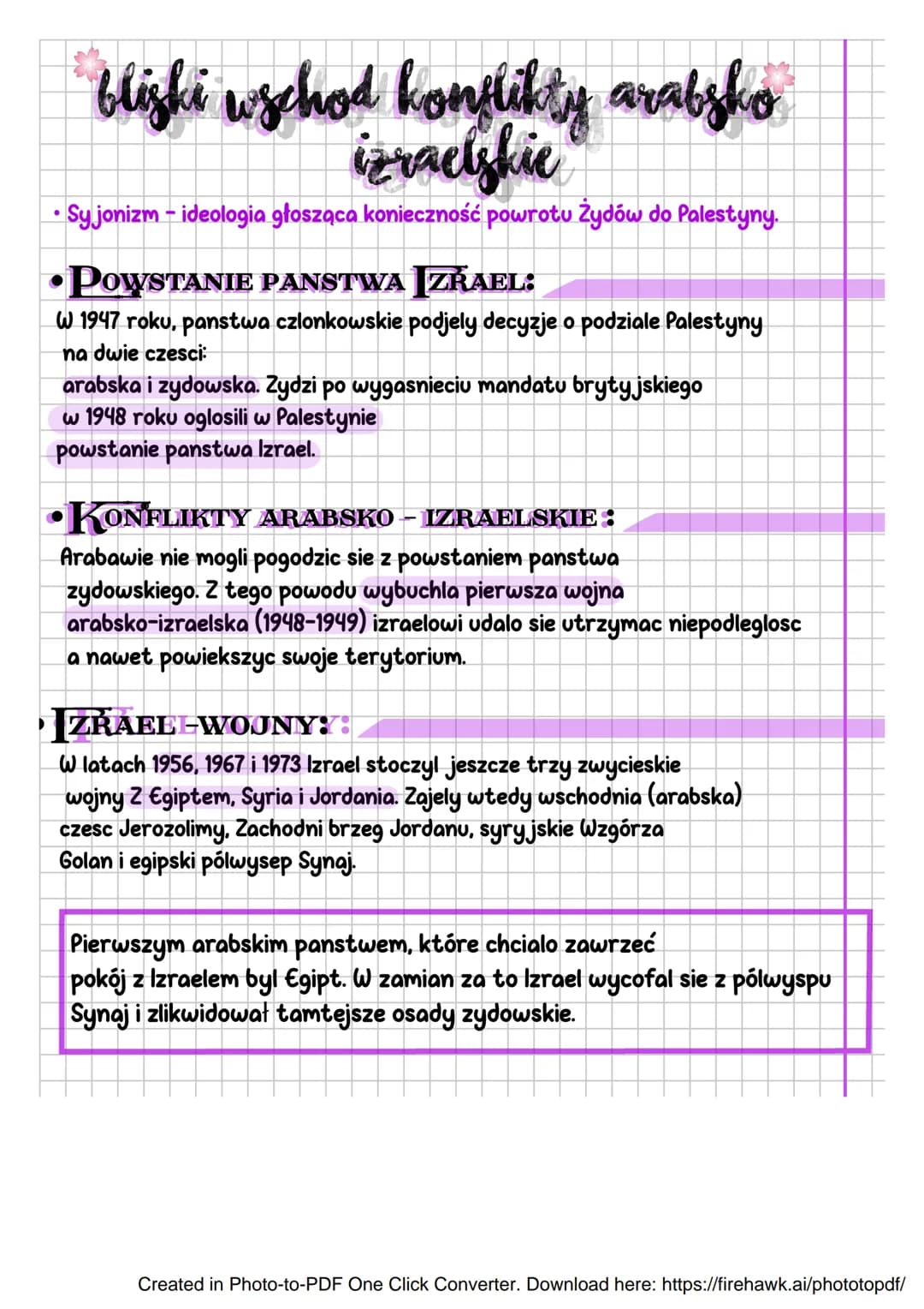 bliski wschod konflikty arabsko
izraelskie
• Syjonizm - ideologia głosząca konieczność powrotu Żydów do Palestyny.
•POWSTANIE PANSTWA ZRAEL: