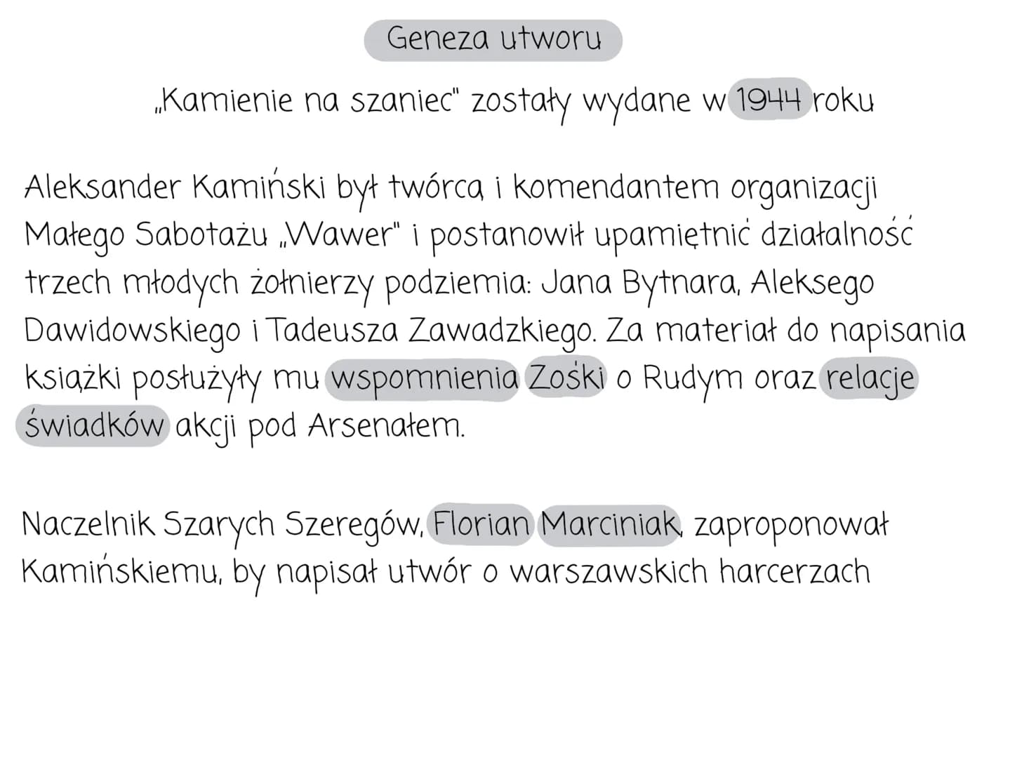  Geneza utworu
„Kamienie na szaniec" zostały wydane w 1944 roku
Aleksander Kamiński był twórca i komendantem organizacji
Małego Sabotażu Waw