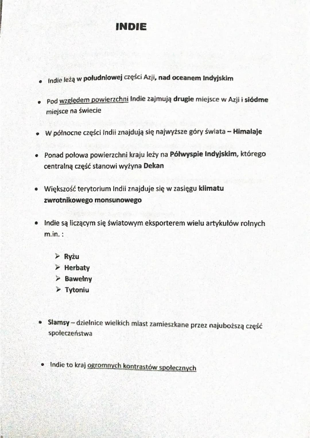 • Indie leżą w południowej części Azji, nad oceanem Indyjskim
• Pod względem powierzchni Indie zajmują drugie miejsce w Azji i siódme
miejsc