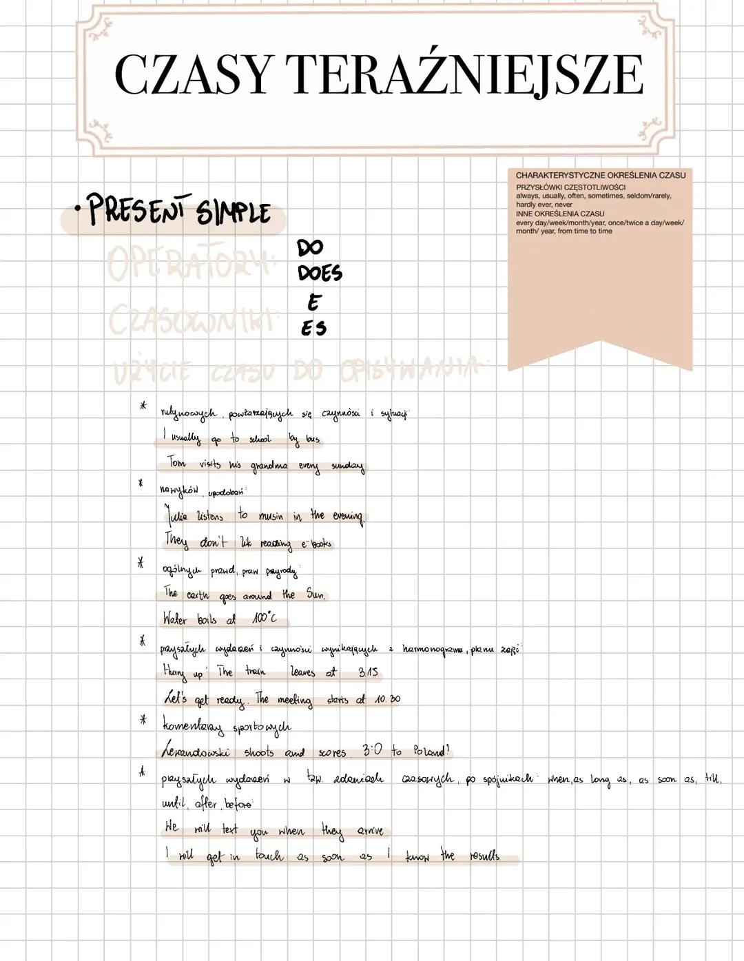 CZASY TERAŹNIEJSZE: PRESENT SIMPLE I CONTINUOUS