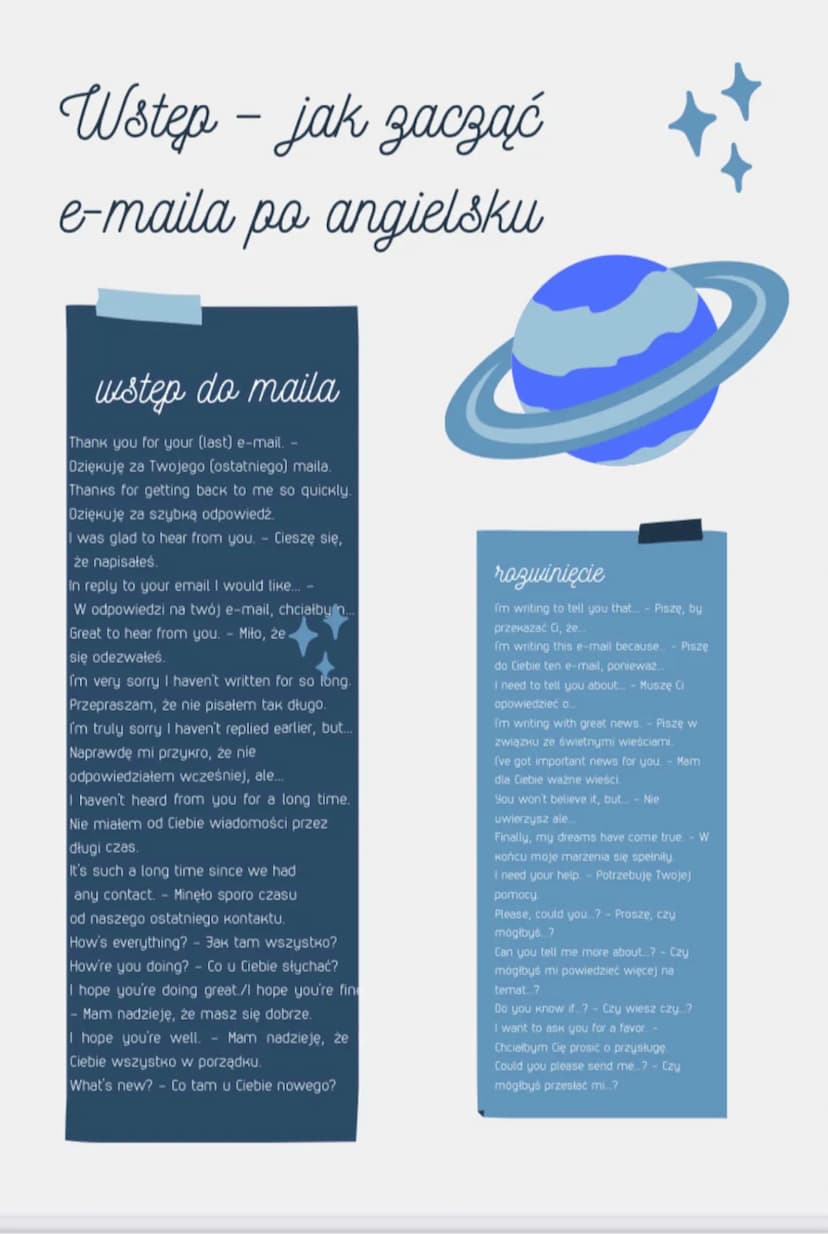 pisanie maila
Pisząc e-mail po angielsku należy przede wszystkim pamiętać
o tym, że ta forma wypowiedzi jest z natury mniej formalna
od trad