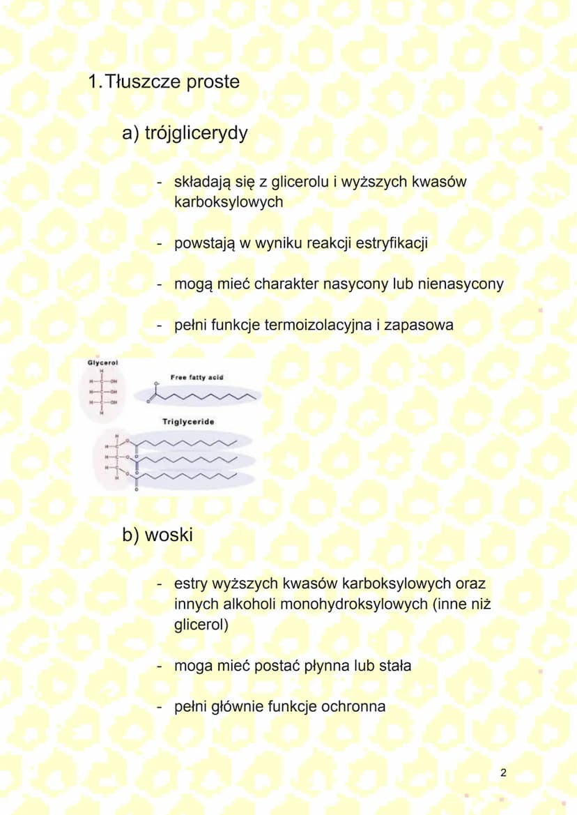 Lipidy
Lipidy (tłuszcze) - związki organiczne zbudowane
głównie z tlenu, węgla i wodoru. Są
nierozpuszczalne w wodzie, a rozpuszczalne w
roz