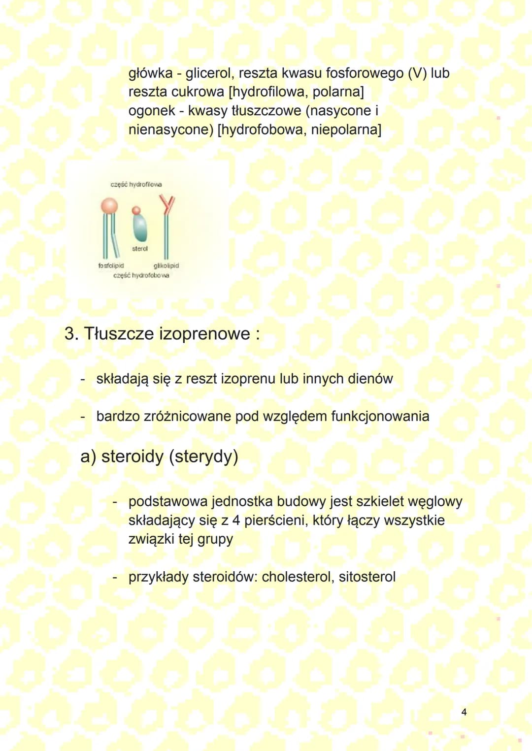 Lipidy
Lipidy (tłuszcze) - związki organiczne zbudowane
głównie z tlenu, węgla i wodoru. Są
nierozpuszczalne w wodzie, a rozpuszczalne w
roz