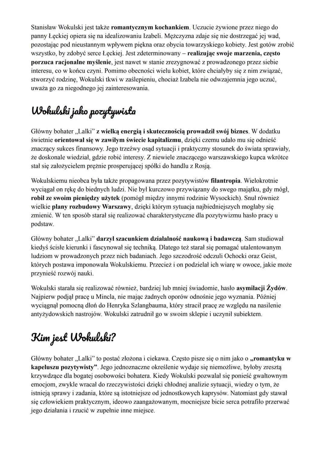 LALKA
CHARAKTERYSTYKA WOKULSKIEGO
Historia Stanisława Wokulskiego
Stanisław Wokulski przyszedł na świat najprawdopodobniej w 1832 r. Wywodzi