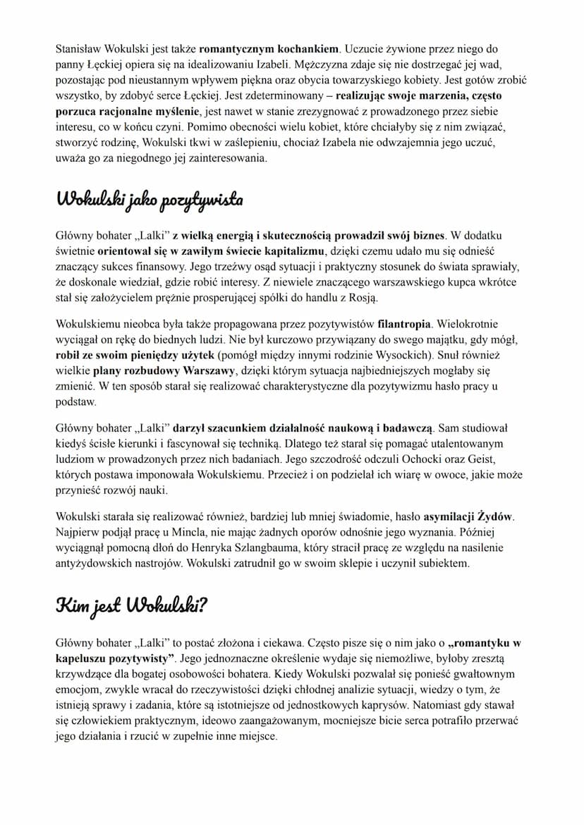 LALKA
CHARAKTERYSTYKA WOKULSKIEGO
Historia Stanisława Wokulskiego
Stanisław Wokulski przyszedł na świat najprawdopodobniej w 1832 r. Wywodzi