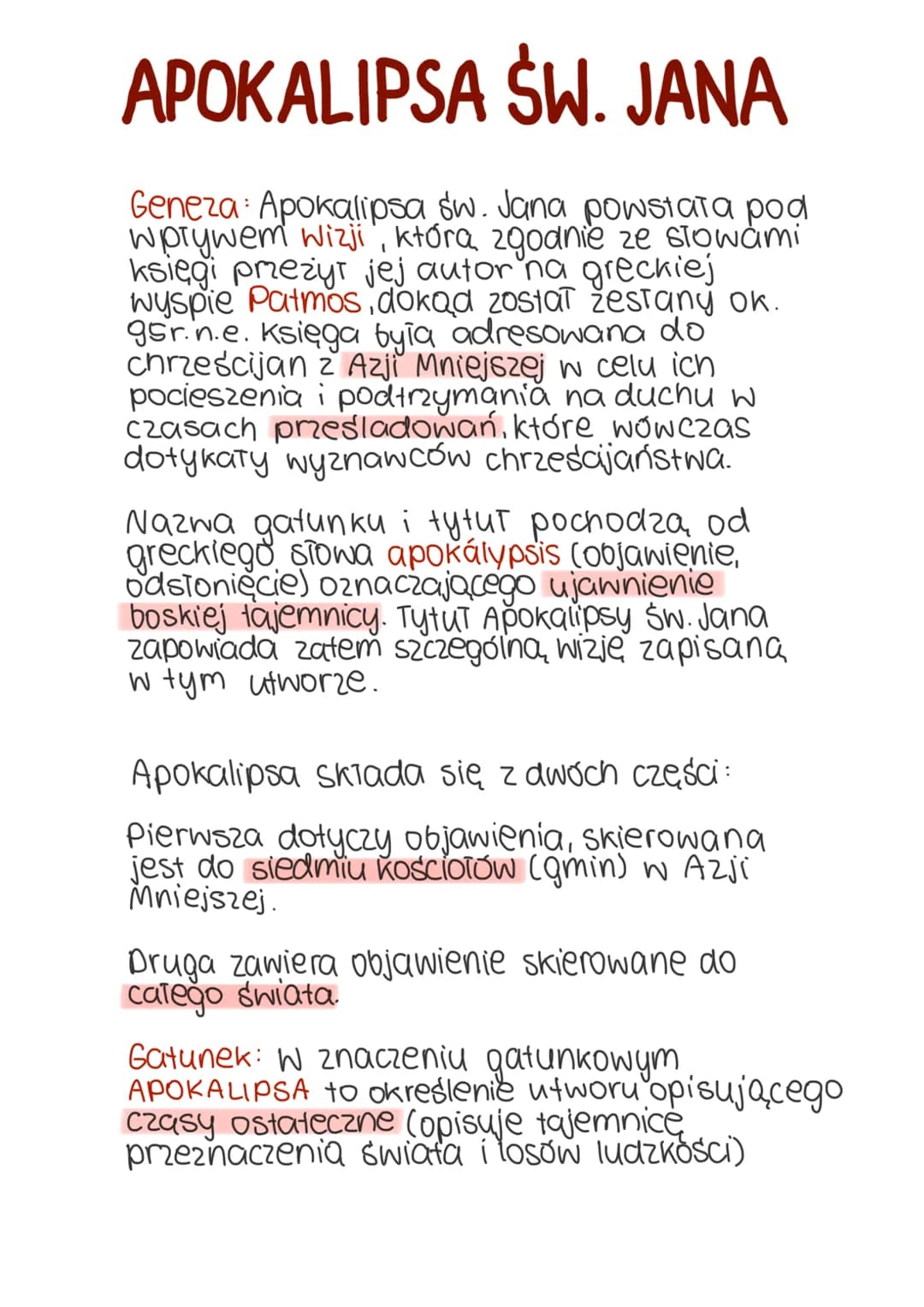 APOKALIPSA ŚW. JANA
Geneza: Apokalipsa św. Jana powstała pod
wpływem wizji, która zgodnie ze słowami
ksiegi przeżyt jej autor na greckiej
wy