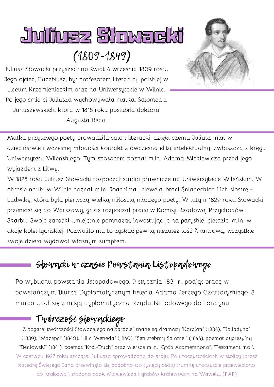 Juliusz Słowacki: Krótka Biografia i Ciekawostki