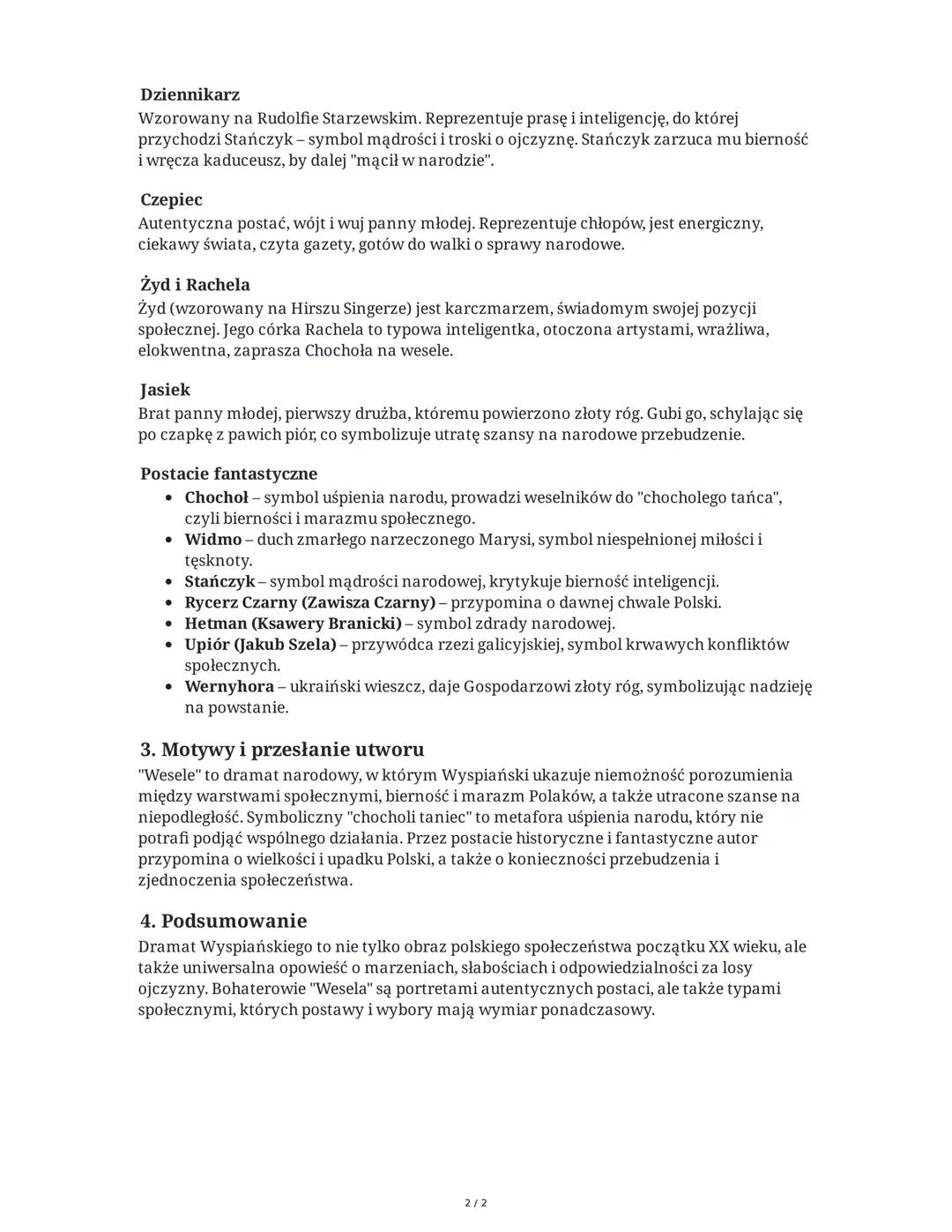 # Wesele - Charakterystyka bohaterów i motywy dramatu
Stanisława Wyspiańskiego

1. Wprowadzenie

"Wesele" Stanisława Wyspiańskiego to jeden 