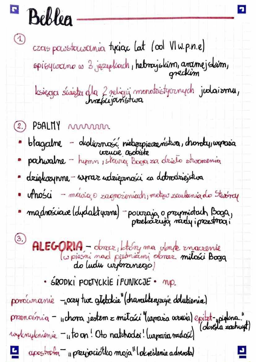 5
Biblia
1.)
czas powstawania tyciąc lat (ool VI w.p.n.e)
spisywano w 3 językach, hebrajskim, aramejskim,
greckim
(2.) PSALMY
błagalne - oko