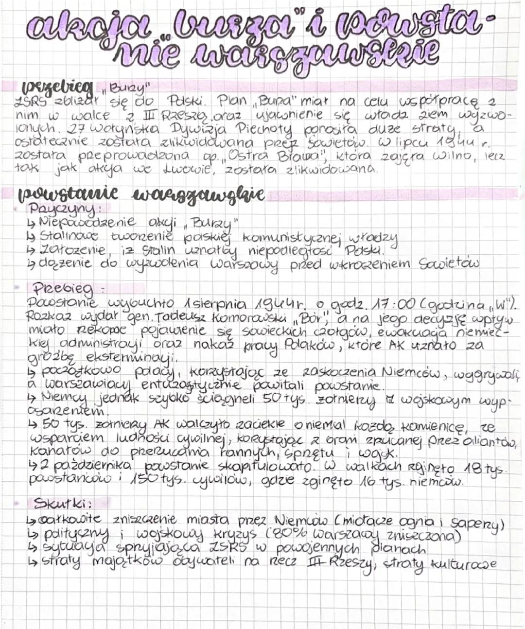 Akcja 'Burza' i Powstanie Warszawskie – Klasa 8