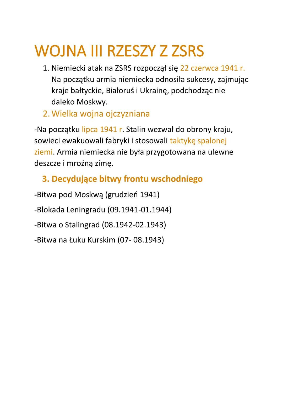 WOJNA III RZESZY Z ZSRS
1. Niemiecki atak na ZSRS rozpoczął się 22 czerwca 1941 r.
Na początku armia niemiecka odnosiła sukcesy, zajmując
kr