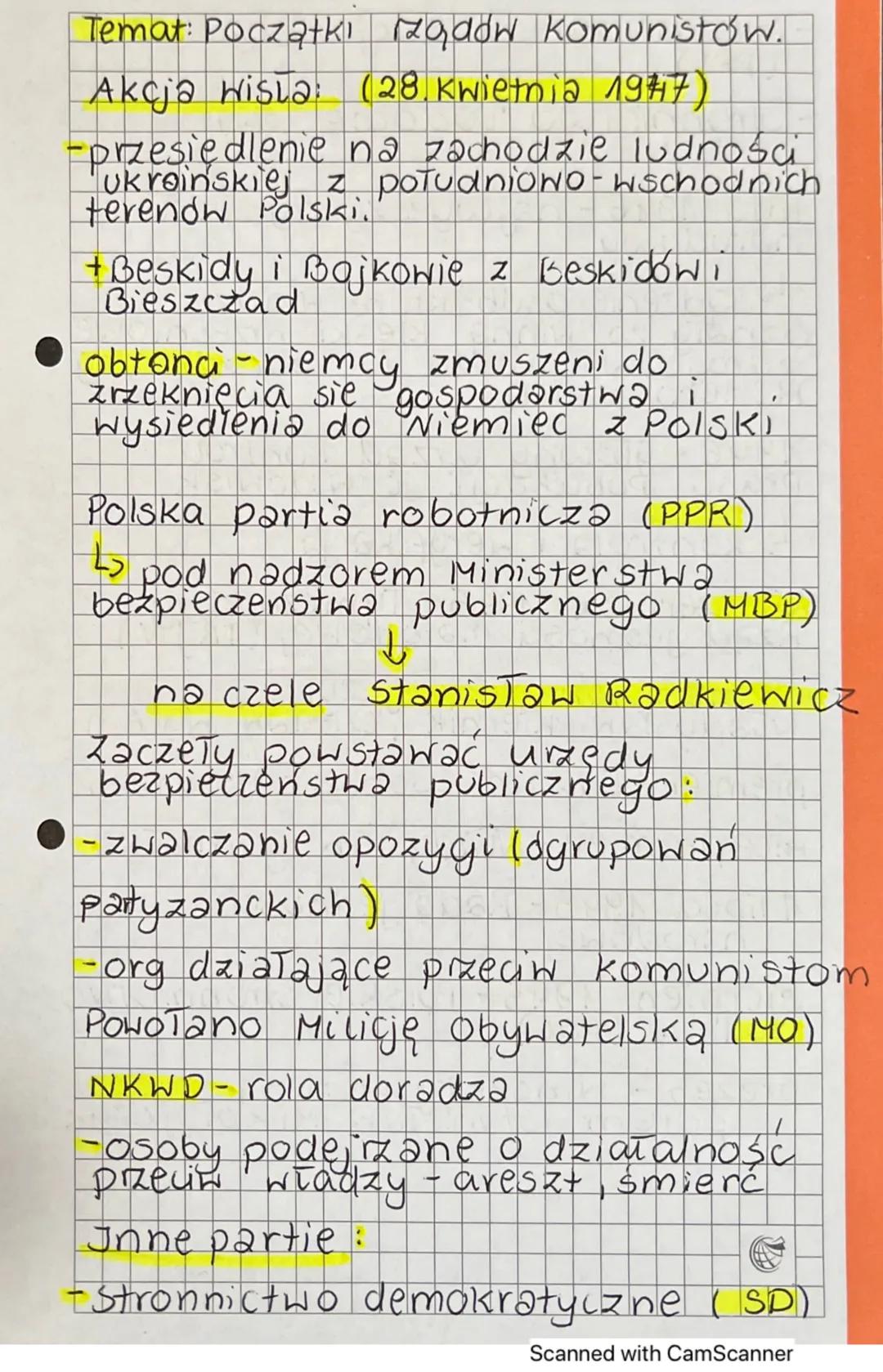 Temat: Poczatkı madów Komunistów.
Akcja Wisla: (28 Kwietnia 1947)
na zachodzie ludności
południowo-wschodnich
-przesiedlenie
Ukrainskiej z
t