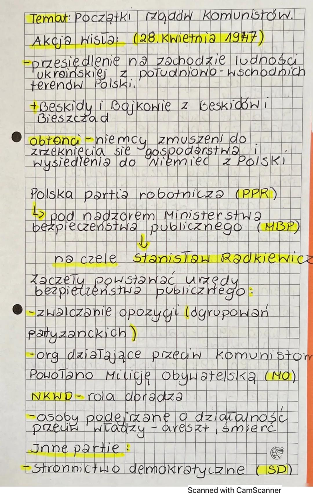 Temat: Poczatkı madów Komunistów.
Akcja Wisla: (28 Kwietnia 1947)
na zachodzie ludności
południowo-wschodnich
-przesiedlenie
Ukrainskiej z
t