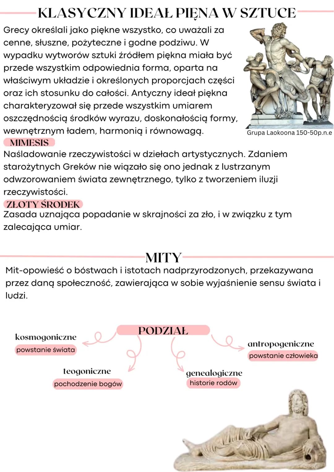 KLASYCZNY IDEAŁ PIENA W SZTUCE
Grecy określali jako piękne wszystko, co uważali za
cenne, słuszne, pożyteczne i godne podziwu. W
wypadku wyt