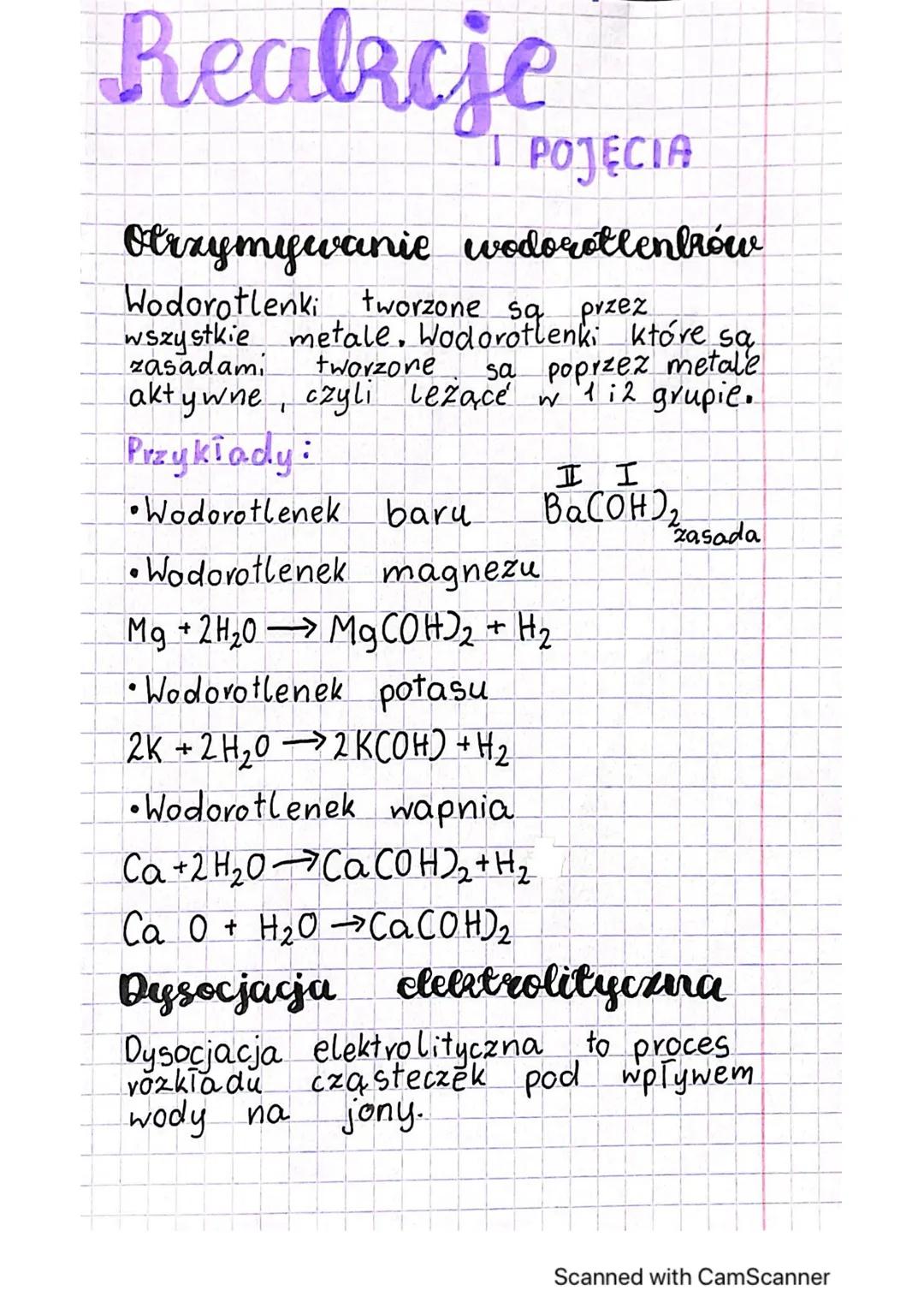 # Realrcje

I POJĘCIA

Otrzymywanie wodorotlenków

Wodorotlenki tworzone są przez
wszystkie metale, Wodorotlenki które są
zasadami tworzone 