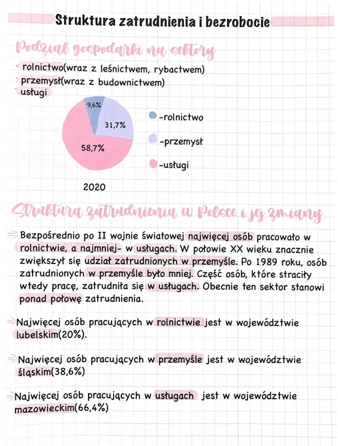 # Struktura zatrudnienia i bezrobocie

Podział gospodarki na sektory

rolnictwo(wraz z leśnictwem, rybactwem)

przemysł(wraz z budownictwem)