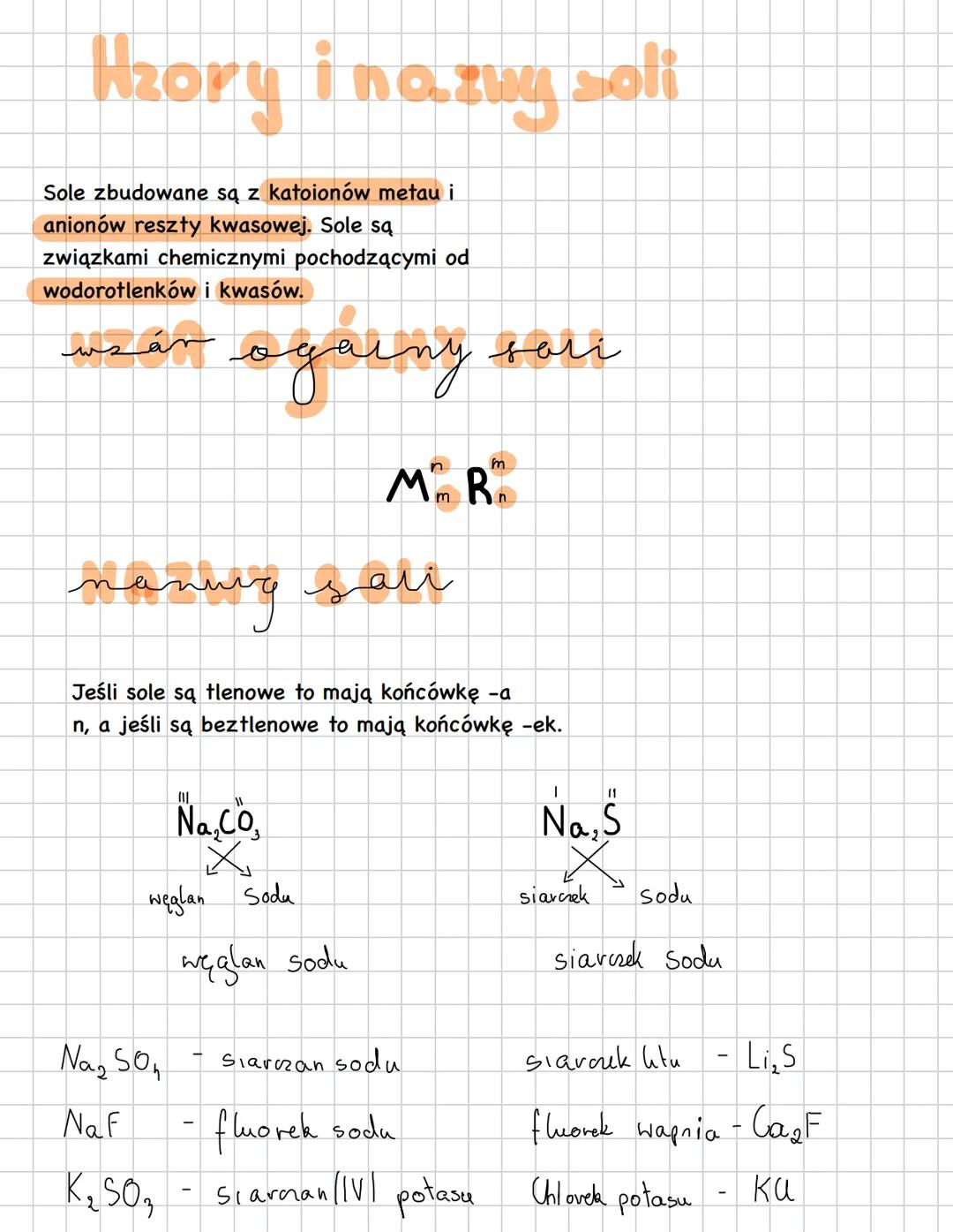 H₂ory i nazwy soli
Sole zbudowane są z katoionów metau i
anionów reszty kwasowej. Sole są
związkami chemicznymi pochodzącymi od
wodorotlenkó