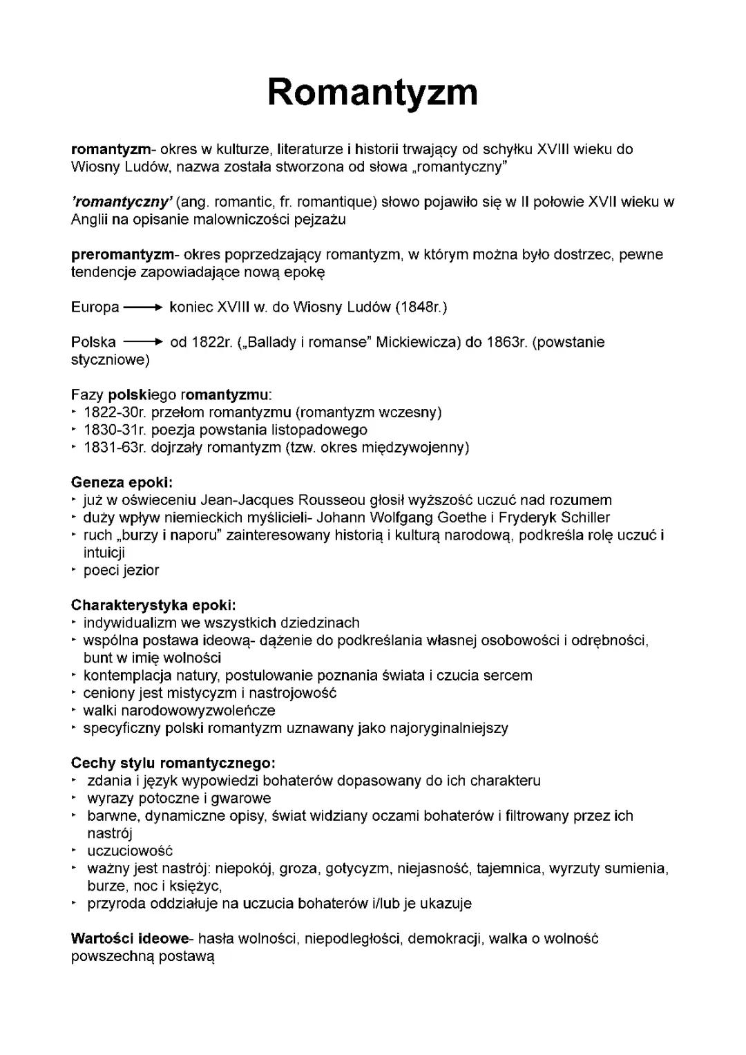 Romantyzm- podstawowe informacje