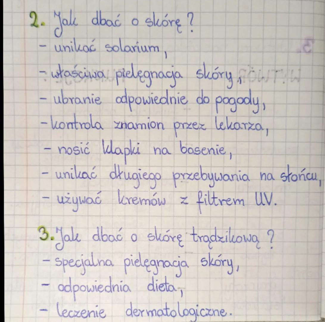 12.02.2025r.
Lekcja
temat: Choroby i higiena skóry.
1. Od czego zależy stan i wygląd naszej skóry?
- od stylu życia i genetyki,
- jej stan m