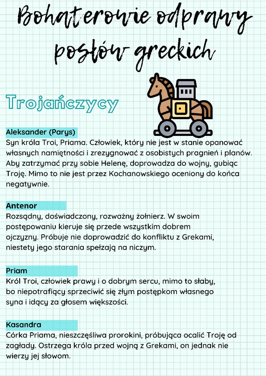 Bohaterowie Odprawy posłów greckich - Trojanie, Grecy i Antenor