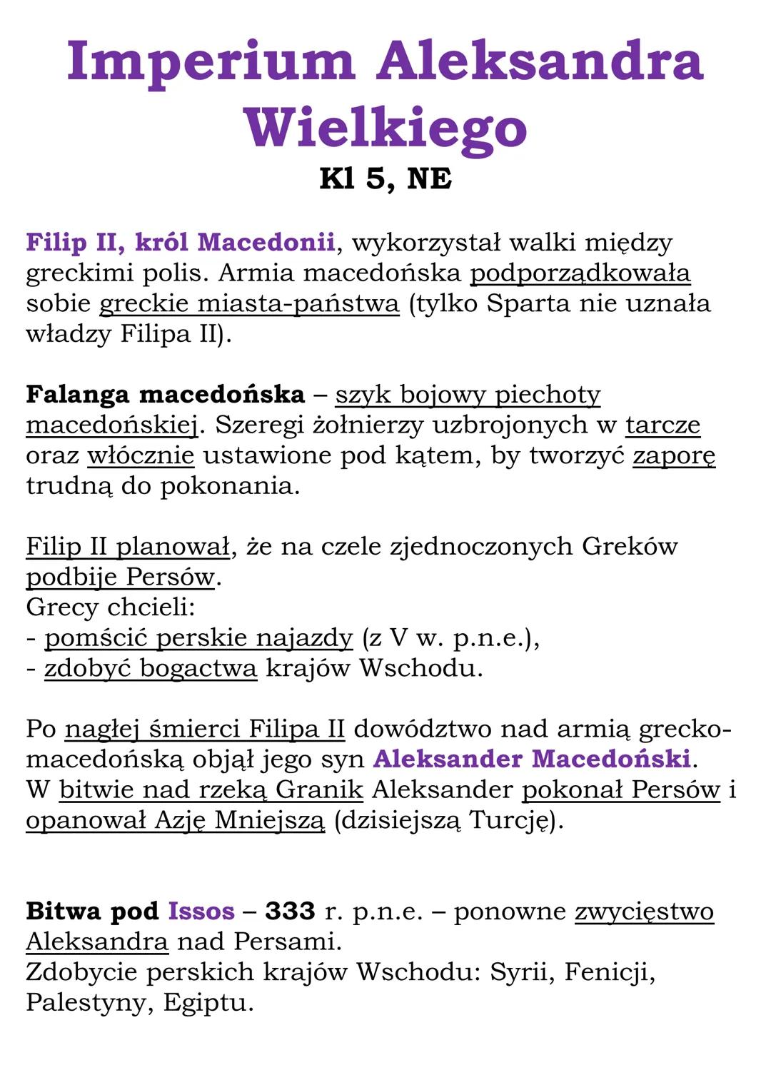 # Imperium Aleksandra
# Wielkiego

Κ1 5, ΝΕ

Filip II, król Macedonii, wykorzystał walki między
greckimi polis. Armia macedońska podporządko