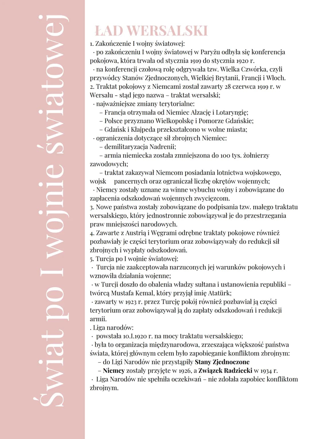 Świat po I wojnie światowej
ŁAD WERSALSKI
1. Zakończenie I wojny światowej:
- po zakończeniu I wojny światowej w Paryżu odbyła się konferenc