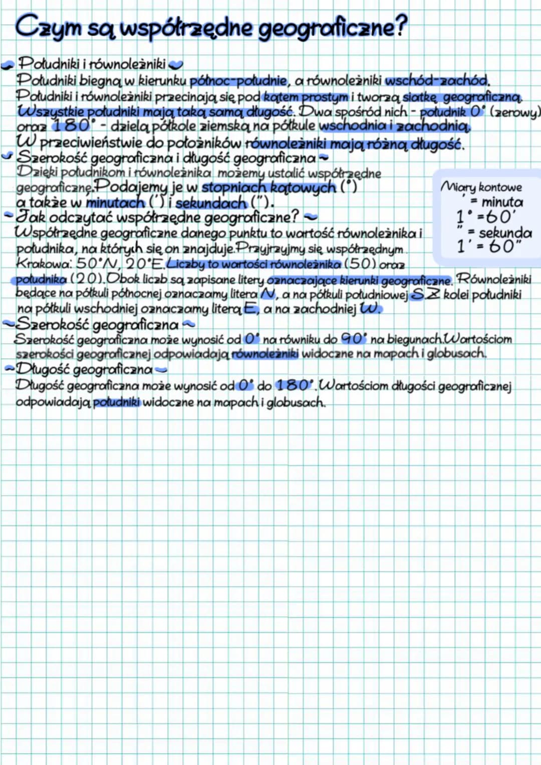 
<p>Współrzędne geograficzne to pojęcie określające położenie punktu na powierzchni Ziemi. Są one wyznaczone za pomocą południków i równoleż