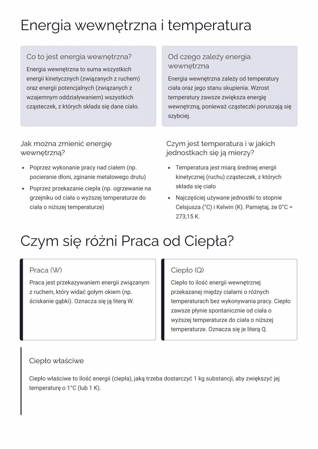 Energia wewnętrzna, temperatura, ciepło, stany skupienia, pierwsza zasada termodynamiki