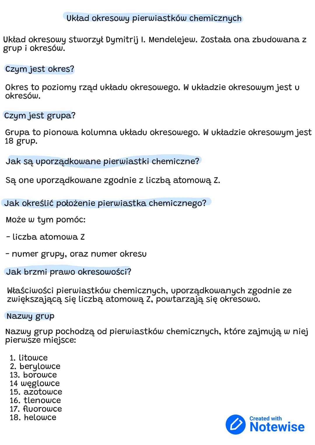 Układ okresowy pierwiastków chemicznych
Układ okresowy stworzył Dymitrij I. Mendelejew. Została ona zbudowana z
grup i okresów.
Czym jest ok