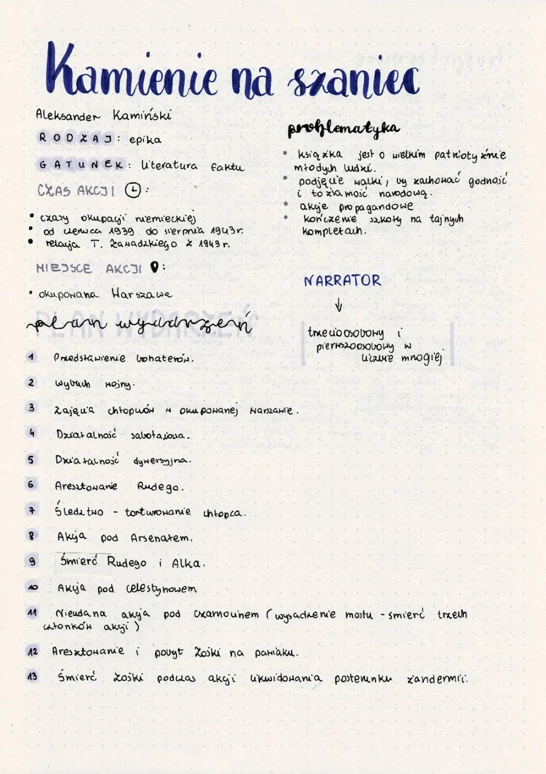 Kamienie na szaniec - streszczenie i analiza