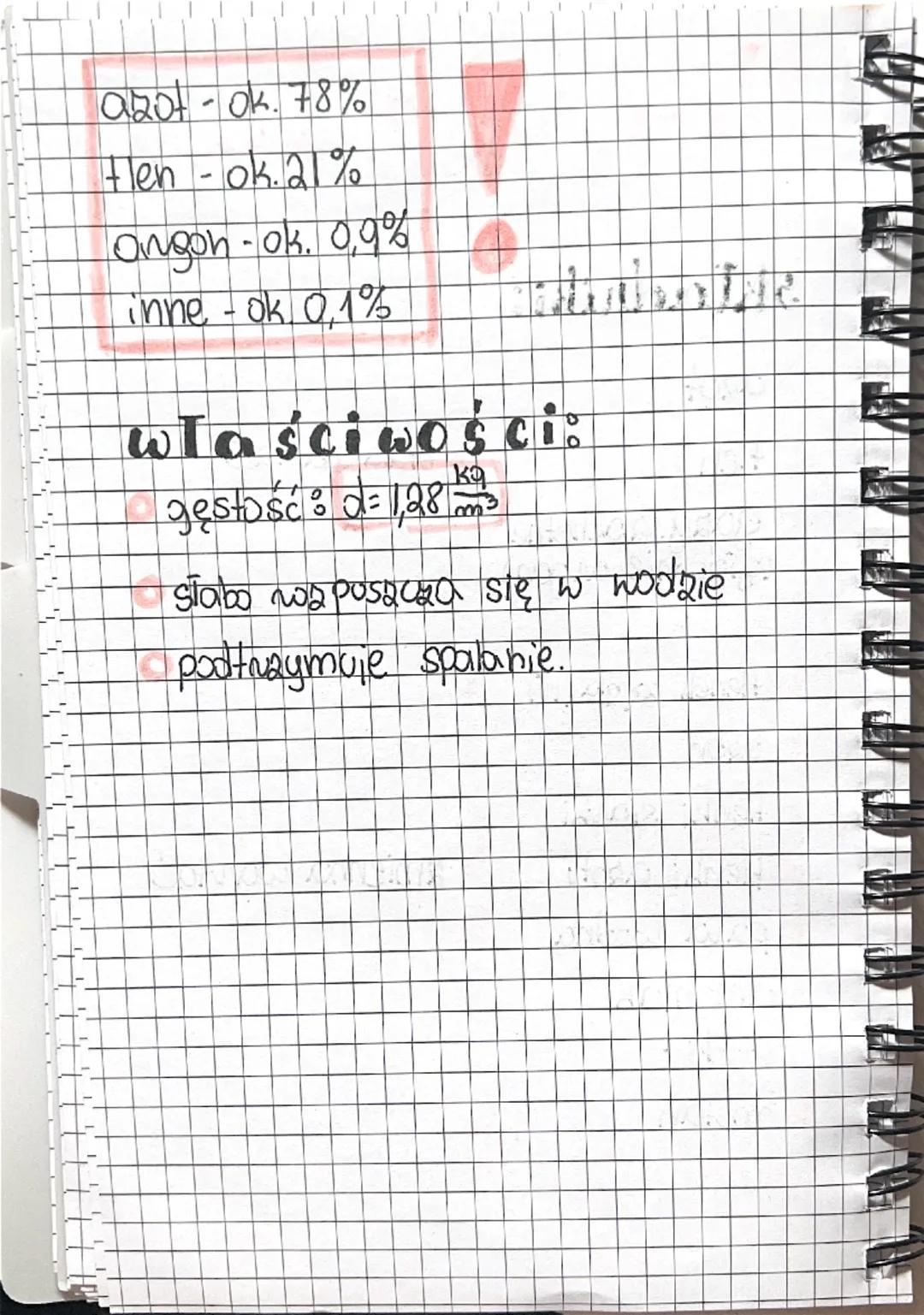 Składniki:
- azot
- tlen
- gazy szlachetne
  (głównie argon)
- tlenek węgla (IV)
- ozon
- tlenki sianki
- tlenki azotu
- para wodna
- amonia