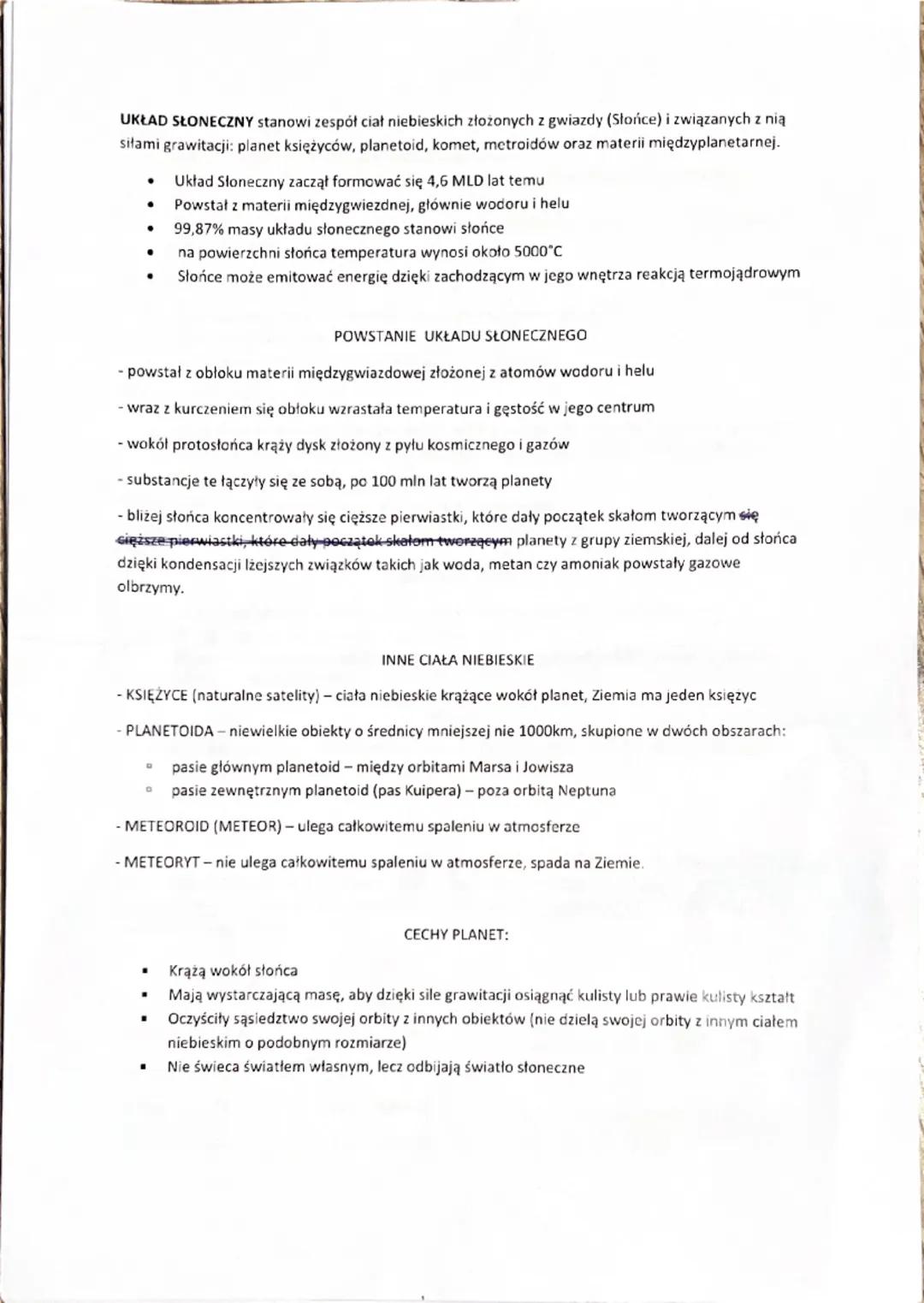 UKŁAD SŁONECZNY stanowi zespół ciał niebieskich złożonych z gwiazdy (Słońce) i związanych z nią
siłami grawitacji: planet księżyców, planeto