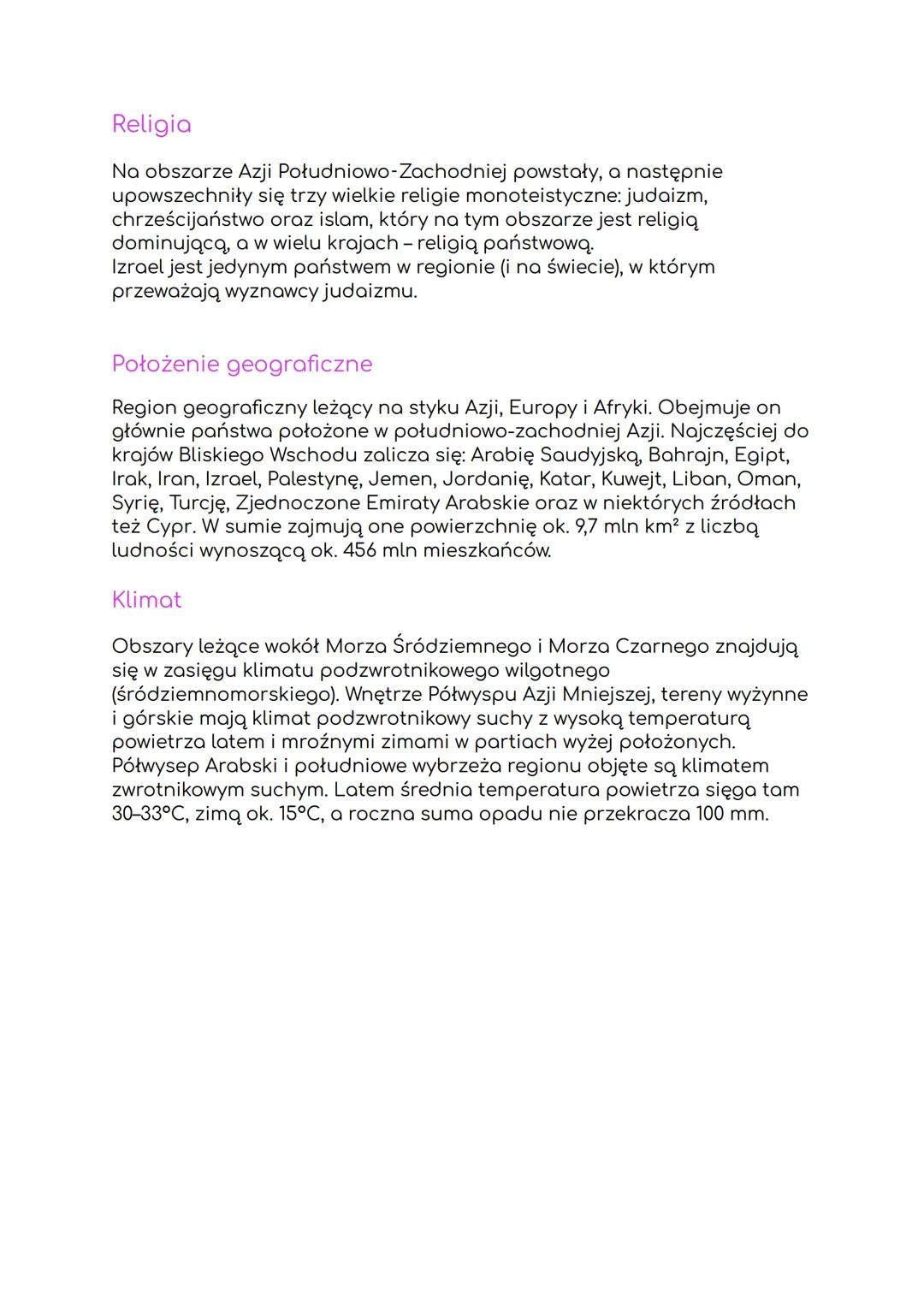 Religia
Na obszarze Azji Południowo-Zachodniej powstały, a następnie
upowszechniły się trzy wielkie religie monoteistyczne: judaizm,
chrześc