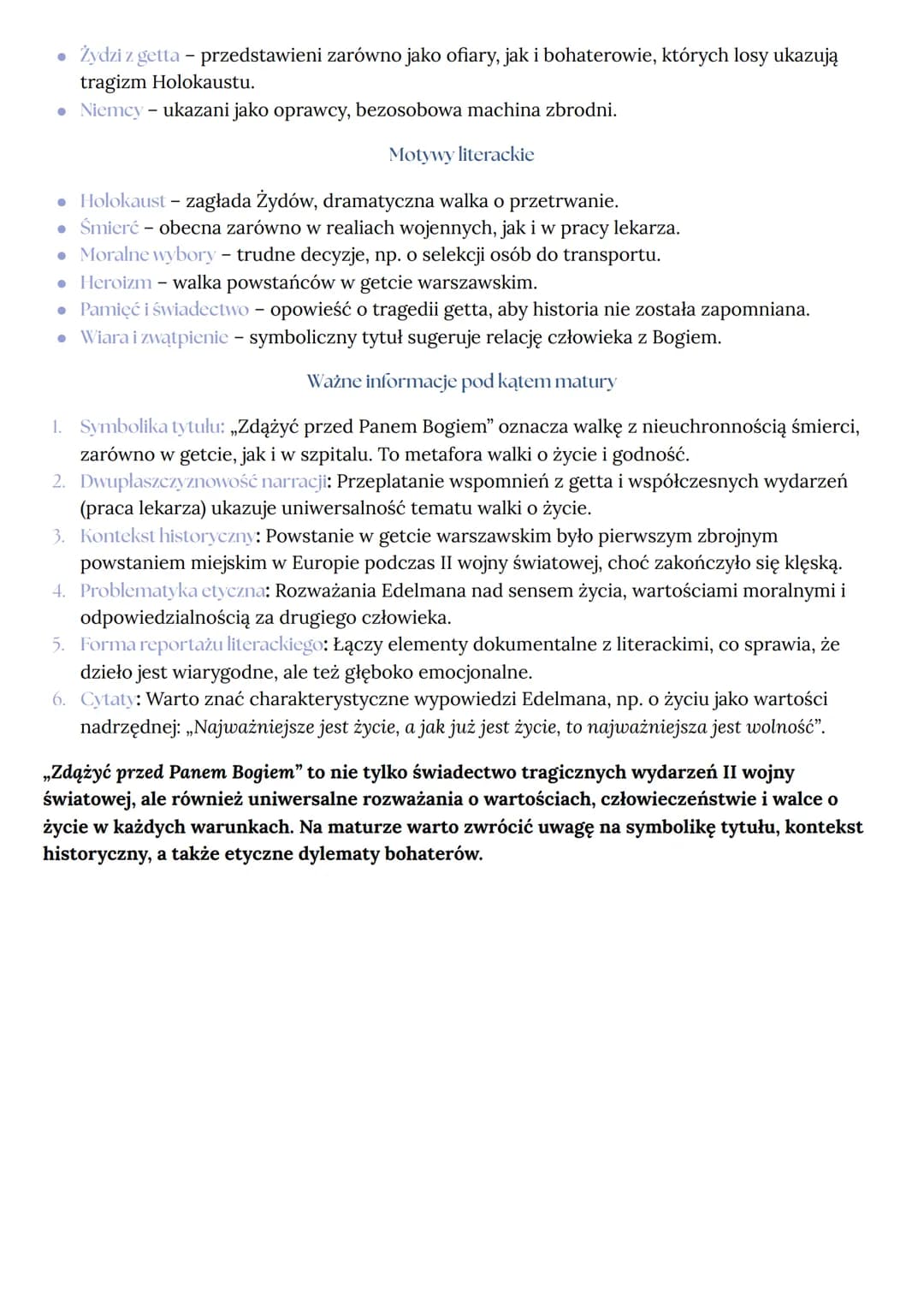 ZDXZYĆ PRZED
PANEM BOGIEM
HANNA KRALL
Informacje ogólne
⚫ Epoka: Współczesność/Wojna i okupacja (literatura po 1945 roku)
• Rodzaj literacki