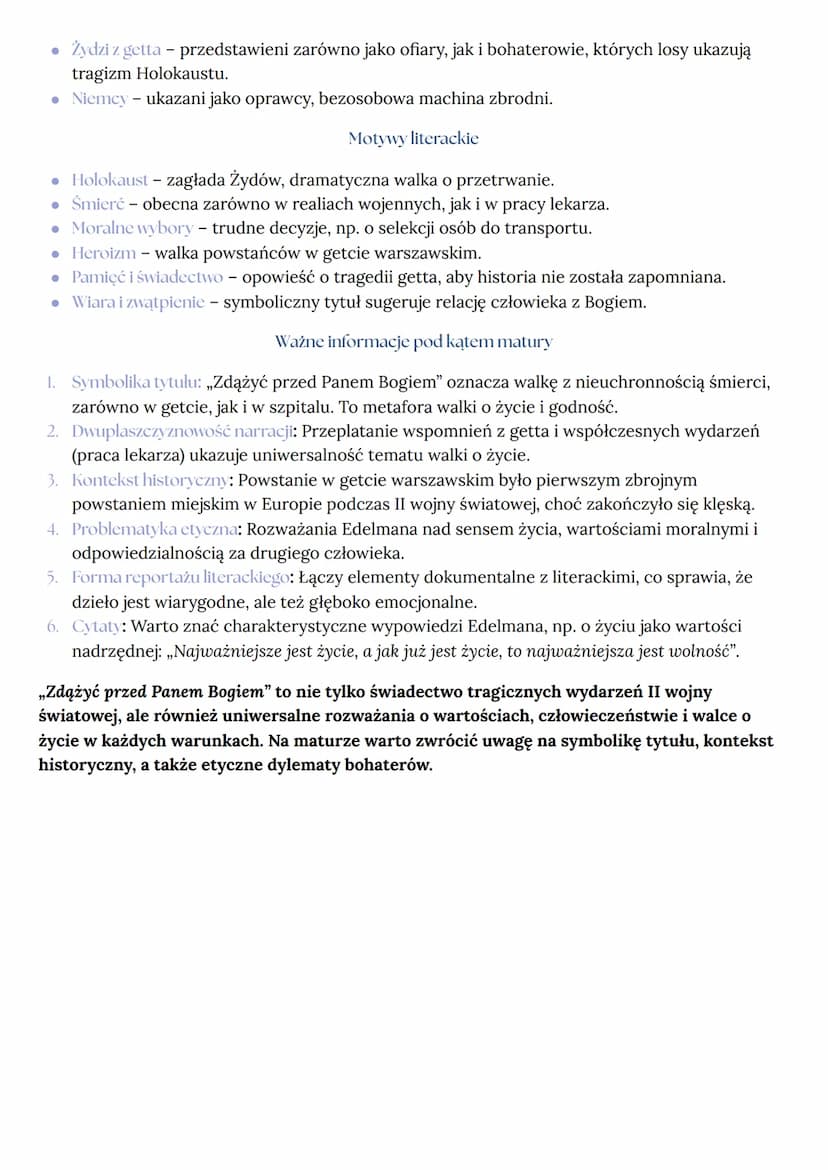ZDXZYĆ PRZED
PANEM BOGIEM
HANNA KRALL
Informacje ogólne
⚫ Epoka: Współczesność/Wojna i okupacja (literatura po 1945 roku)
• Rodzaj literacki